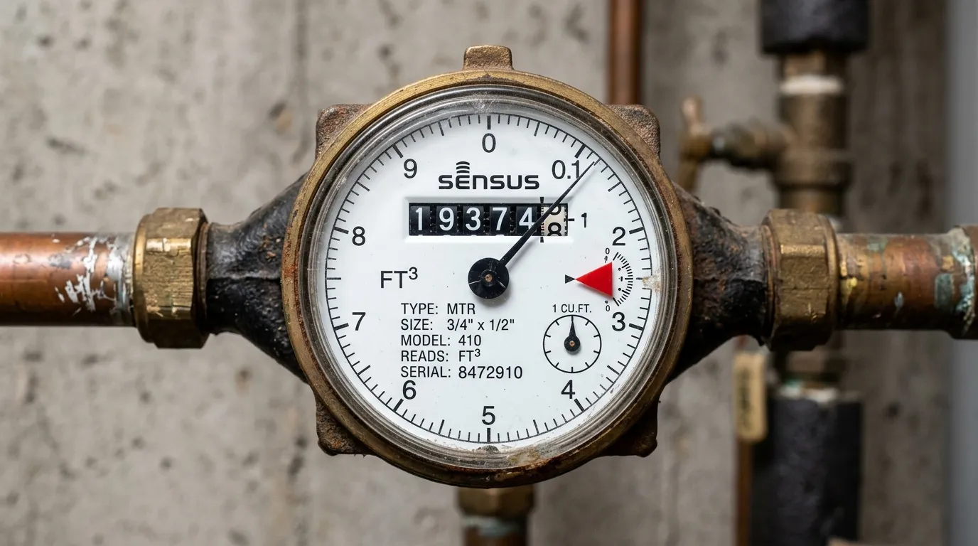 Close view of a residential water meter being checked for continuous flow