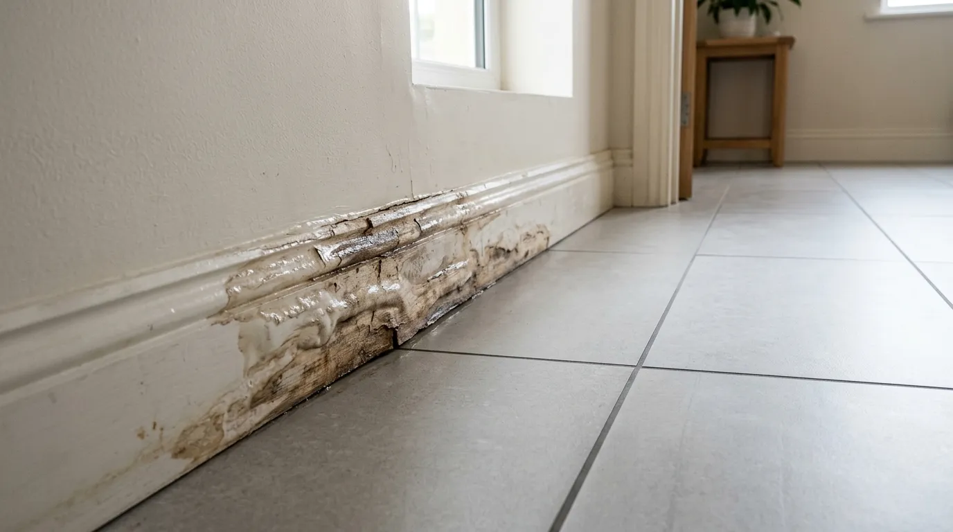 Damp baseboard and moving water meter without a warm floor