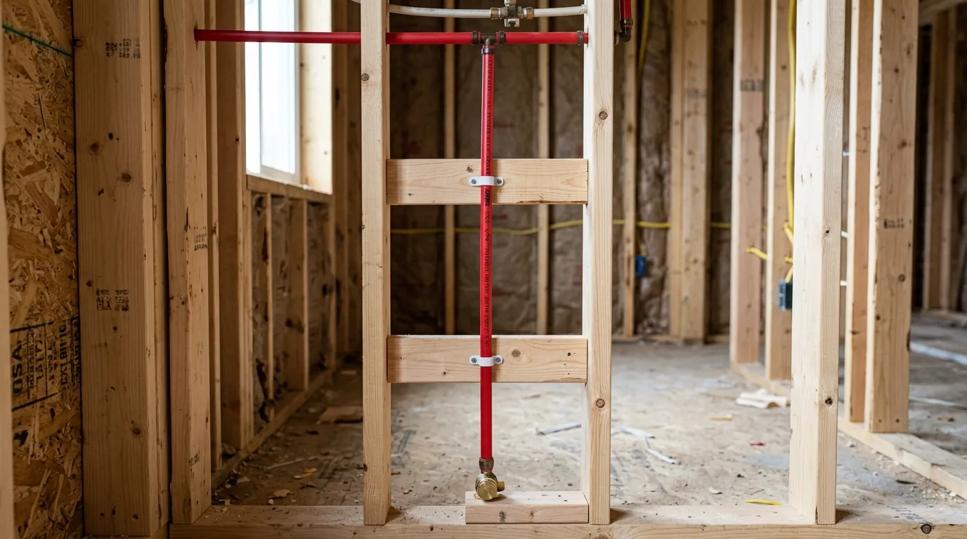 New water-line branch routed through a wall and attic